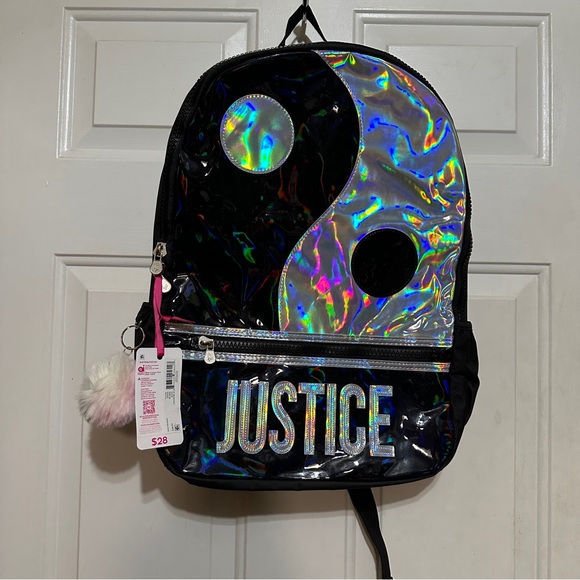 Justice• Yin-Yang• Black/Holographic Silver• 2 Piece Backpack Set• New!! - Picture 1 of 3